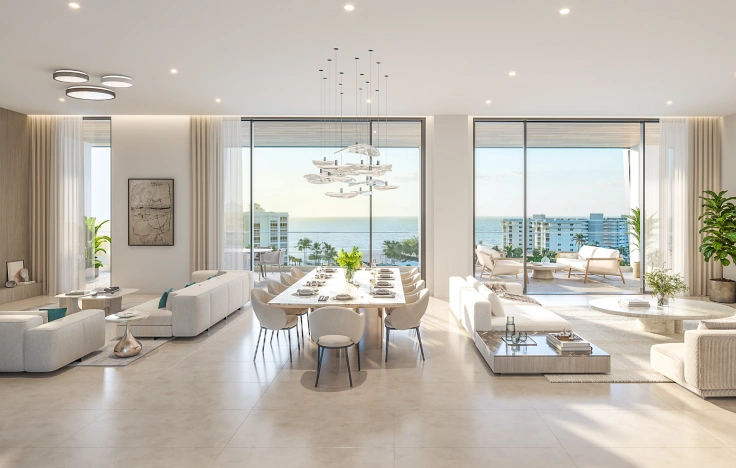 Open living room with terrace and ocean view